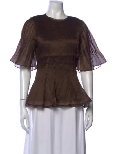 Pre-owned Aje Crew Neck Short Sleeve Blouse In Brown