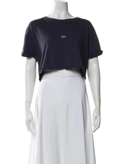 Pre-owned Aje Crew Neck Short Sleeve Crop Top In Blue