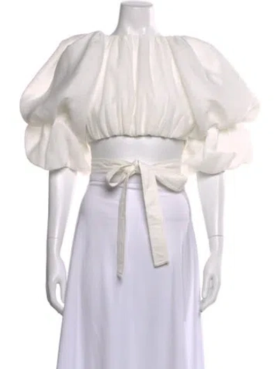 Pre-owned Aje Crew Neck Short Sleeve Crop Top In White