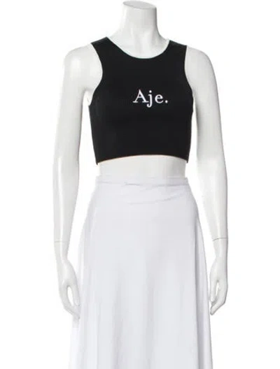 Pre-owned Aje Crew Neck Sleeveless Crop Top In Black