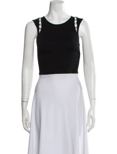Pre-owned Aje Crew Neck Sleeveless Crop Top In Black
