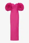 Aje Crystallise Off-shoulder Plisse Gown In Fuchsia