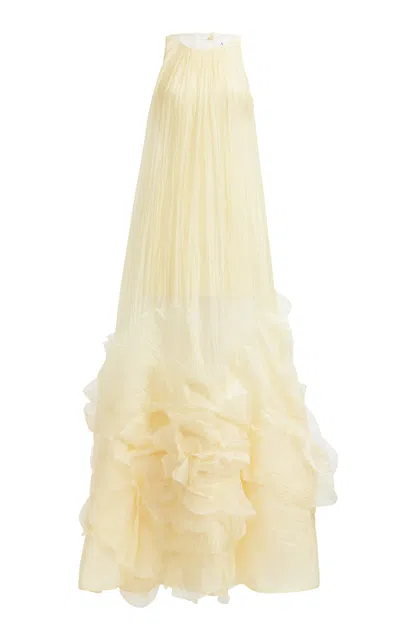 Aje Ecliptica Gathered Sheer Gown In Yellow