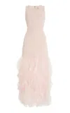 Aje Elations Rib-knit Maxi Ruffled Dress In Pink