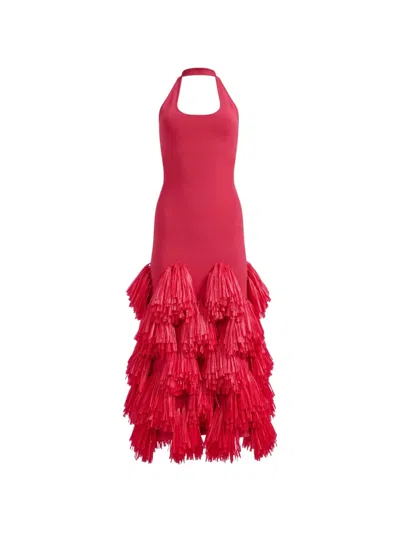 Aje Elva Raffia-knit Midi Dress In Red