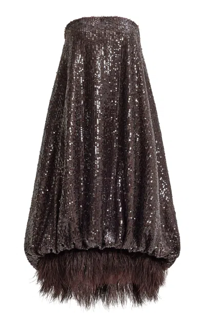 Aje Elysian Sequin Midi Dress In Brown