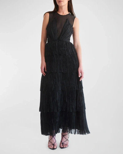 Aje Escapist Tiered Sleeveless Chiffon Illusion Maxi Dress In Black