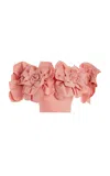 Aje Etta Off-the-shoulder Floral-appliquéd Taffeta Crop Top In Pink