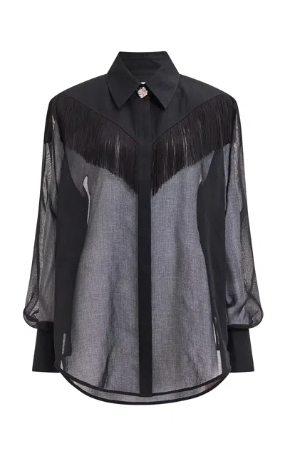 Aje Farrow Sheer Fringe Shirt In Black