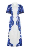 Aje Fernanda Printed Cotton Midi Dress In Blue