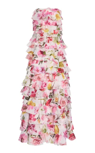 Aje Fleur Floral-print Pleated Gown