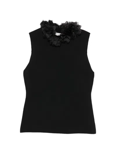 Aje Fleura Floral-embellished Sleeveless Top In Black
