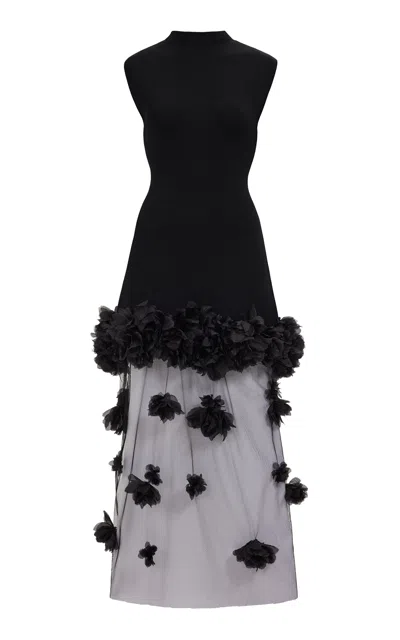 Aje Fleura Knitted Midi Dress - In Black