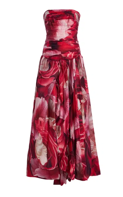 Aje Flora Ruched Drop-waist Gown In Floral