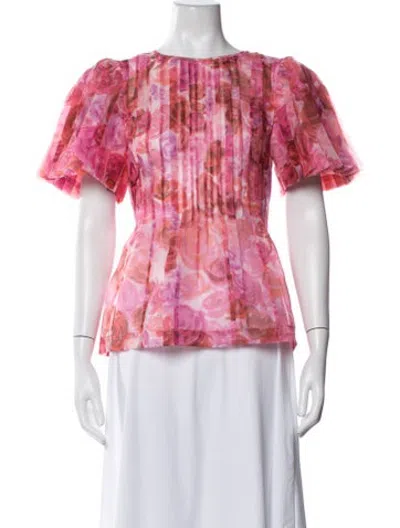 Pre-owned Aje Floral Print Crew Neck Blouse In Red