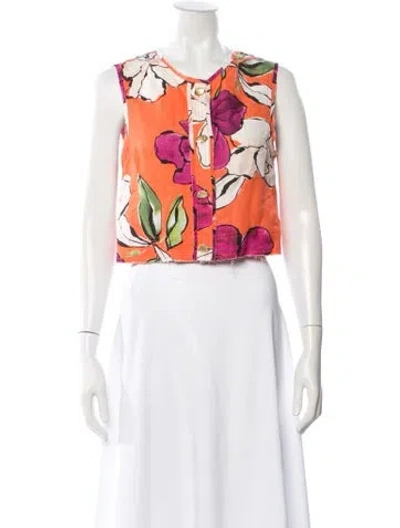 Pre-owned Aje Floral Print Crew Neck Crop Top In Neutral