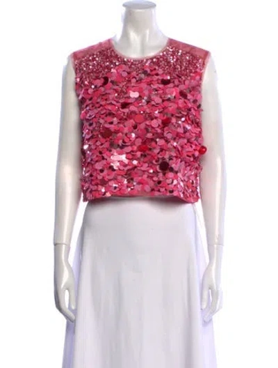 Pre-owned Aje Floral Print Crew Neck Crop Top In Pink