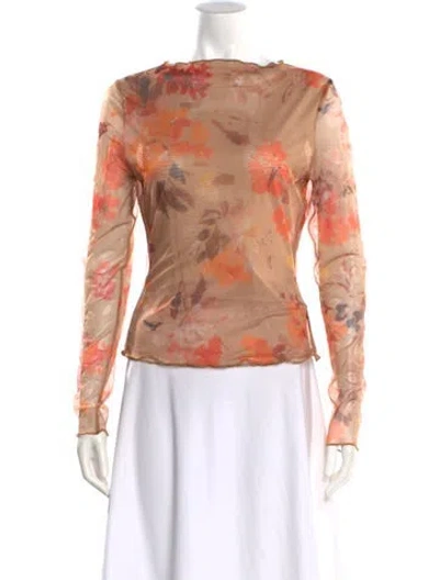 Pre-owned Aje Floral Print Crew Neck Top In Neutral