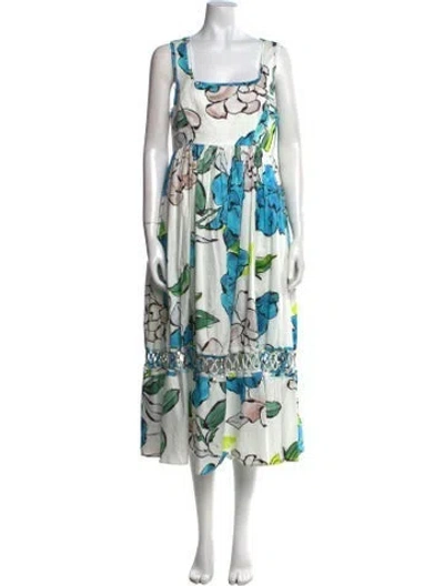 Pre-owned Aje Floral Print Long Dress In Blue