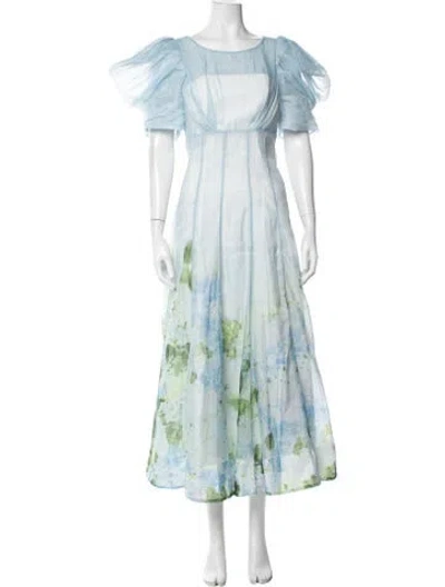 Pre-owned Aje Floral Print Long Dress In Blue