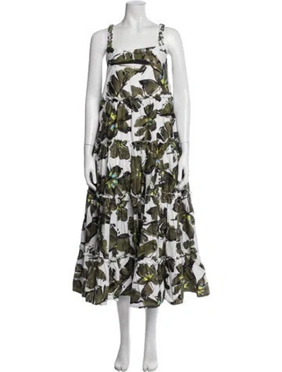 Pre-owned Aje Floral Print Long Dress In Green