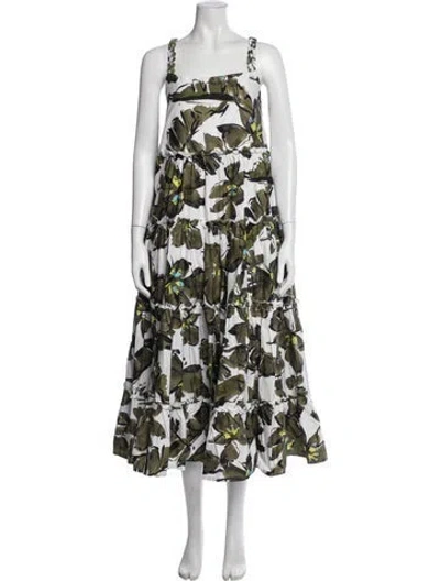 Pre-owned Aje Floral Print Long Dress In Green
