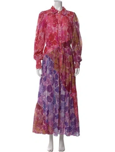 Pre-owned Aje Floral Print Long Dress In Pink