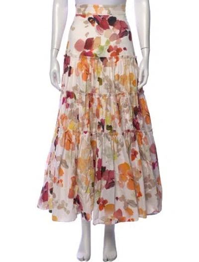 Pre-owned Aje Floral Print Long Skirt In White