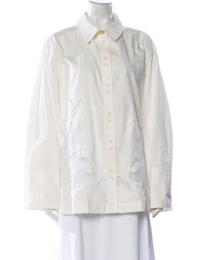 Pre-owned Aje Floral Print Long Sleeve Blouse In White