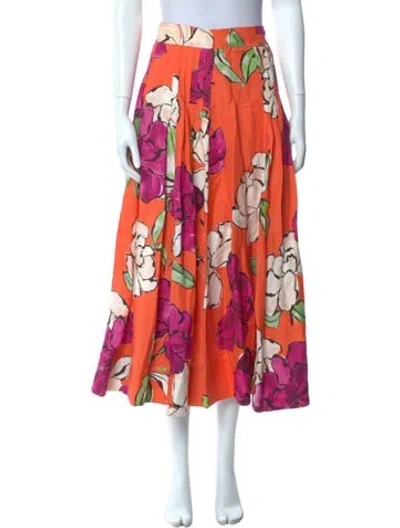Pre-owned Aje Floral Print Midi Length Skirt In Orange