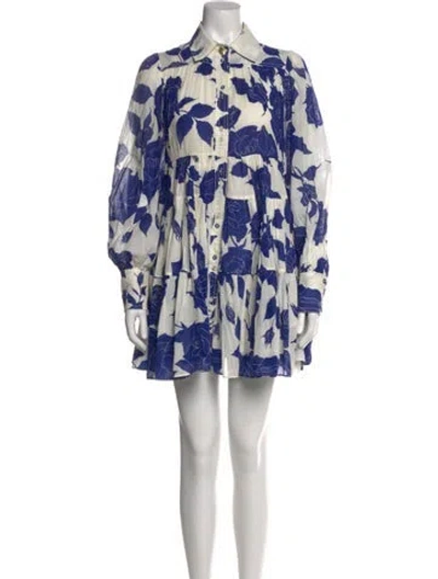 Pre-owned Aje Floral Print Mini Dress In Blue
