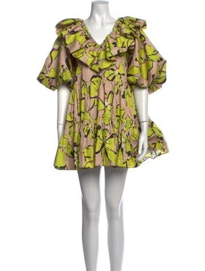 Pre-owned Aje Floral Print Mini Dress In Green