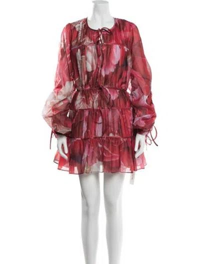Pre-owned Aje Floral Print Mini Dress In Red