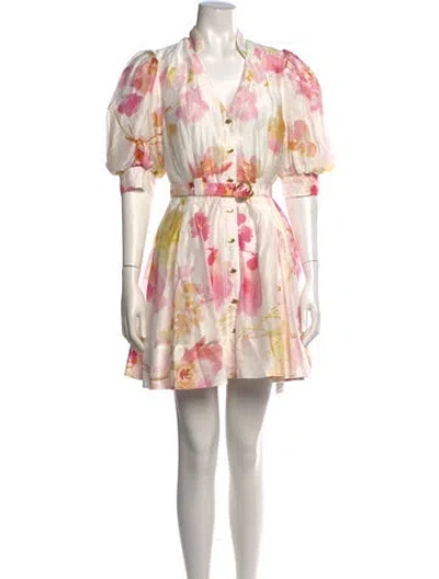 Pre-owned Aje Floral Print Mini Dress In White