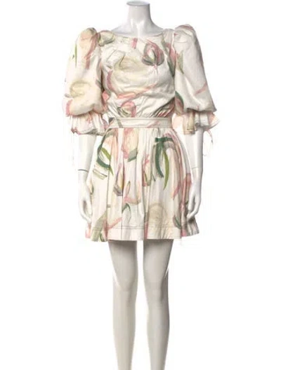 Pre-owned Aje Floral Print Mini Dress In White