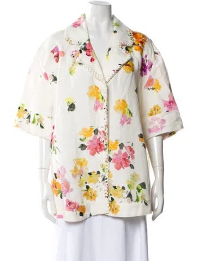 Pre-owned Aje Floral Print Short Sleeve Blouse In Neutral