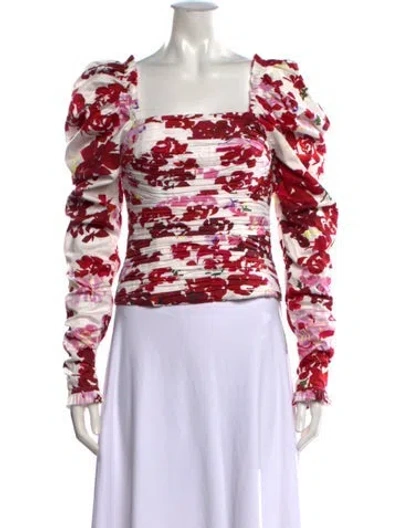Pre-owned Aje Floral Print Square Neckline Top In Red/white