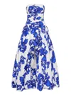 Aje Floral-print Strapless Dress In Blue