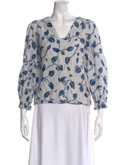 Pre-owned Aje Floral Print V-neck Blouse In Gray