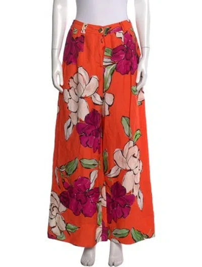 Pre-owned Aje Floral Print Wide Leg Pants In Orange