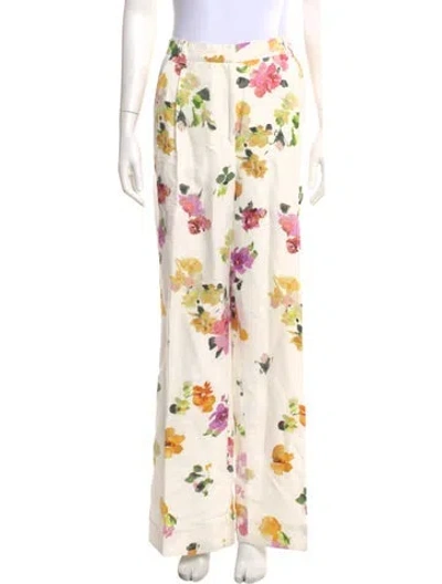 Pre-owned Aje Floral Print Wide Leg Pants In White