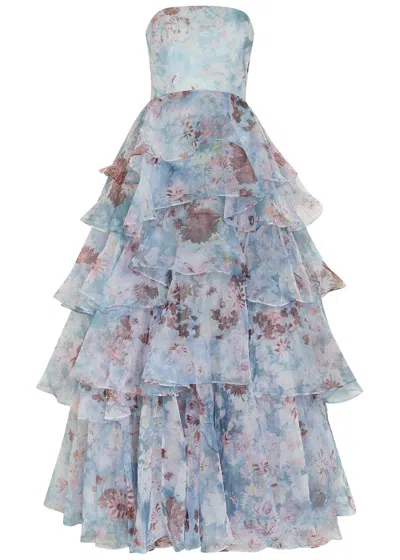 Aje Gabriella Floral-print Strapless Linen-blend Gown In Multicoloured