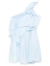 Aje Genesis One-shoulder Ruffled Shirred Muslin Mini Dress In Blue