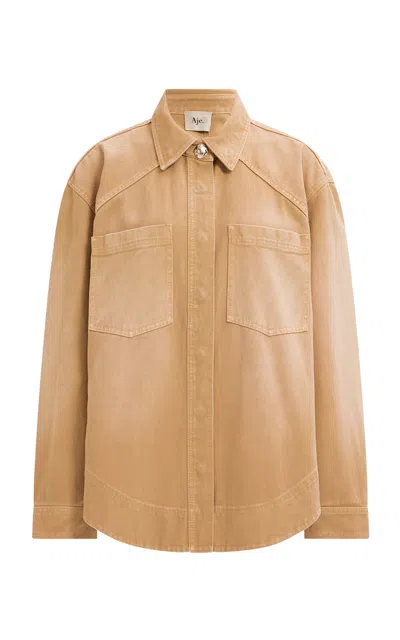 Aje Georgini Cotton Denim Shirt In Brown