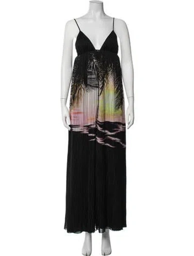 Pre-owned Aje Graphic Print Long Dress In Black