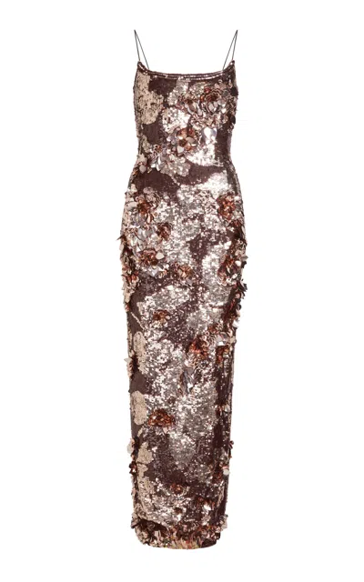 Aje Halo Sequined Midi Dress In Brown