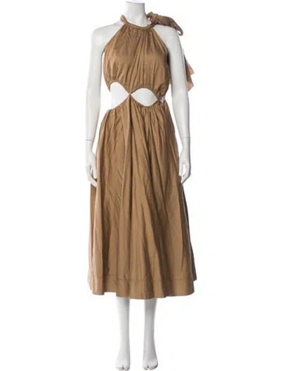 Pre-owned Aje Halterneck Midi Length Dress In Brown