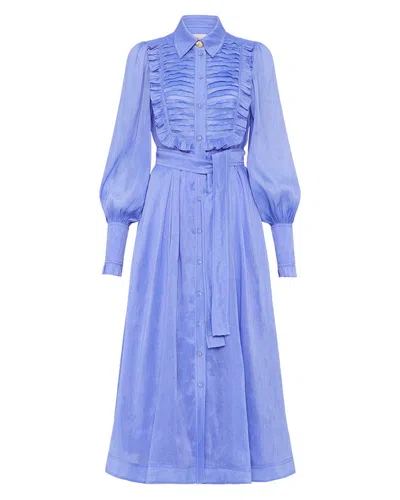 Aje Iris Pleated Bib Midi Dress In Mist Blue