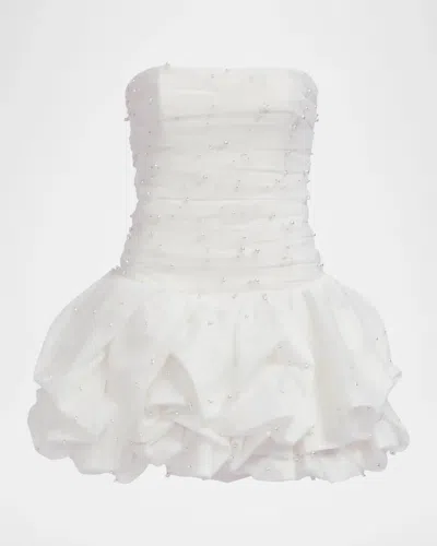 Aje Juniper Strapless Tulle Overlay Bubble Mini Dress In Ivory