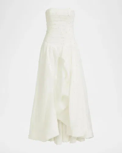 Aje Juniper Strapless Tulle Overlay Gown In White